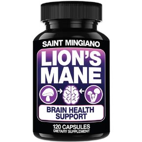 Saint Mingiano Lion's Mane Mushroom Supplement | 120 Capsules: Alpha Brain Enhancement of Cognitive Clarity, Focus with Our Specialty Blend 4 Mushroom Mycelium Formula