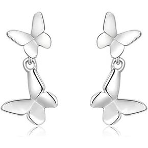 SLUYNZ Solid 925 Sterling Silver Tiny Butterfly Studs Earrings for Women Teen Girls Double Butterfly Studs Earrings