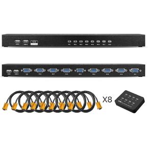 TENINYU USB 2.0 KVM Switch دليل محدد حامل حامل صندوق معدني محول مع كابلات VGA USB KVM للكمبيوتر والكمبيوتر المحمول وشاشة لوحة المفاتيح والماوس (8 منافذ KVM) in Kuwait
