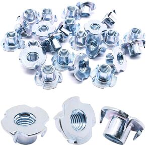 24pcs M10x12mm T Nuts, 4 Prong Threaded Tnserts T Nut, Four-Jaw Tee Blind Nuts Carbon Steel Zinc Plated Carbon Steel Zinc Plated for Climbing Holds Wood Rock Plywood Furniture