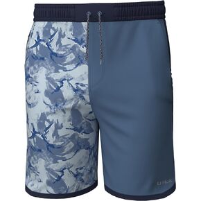 HUK Men's Long Caye Boardshort, 8" Fishing Board Shorts with Zipper Pockets