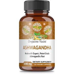 Organic Veda Ashwagandha Capsules, 2000mg - 100% Pure Ashwagandha Root Supplement with Black Pepper Extract for Maximum Absorption - Boost Energy, Adrenal, Immunity & Mood - Vegan - 120 Count