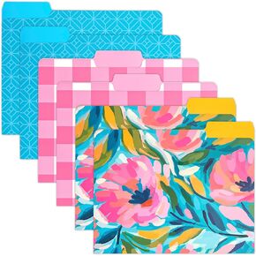 PAPERAGE 6 Pack Decorative File Folders, 3 Unique Designs, Heavyweight Paper, Letter Size (9.5 x 11.75") with 1/3 Cut Tabs (Minimalist Floral Set)