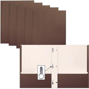 Brown Paper 2 Pocket Folders with Prongs, 50 Pack, by Better Office Products, Matte Texture, Letter Size Paper Folders, 50 Pack, with 3 Metal Prong Fastener Clips, Brown