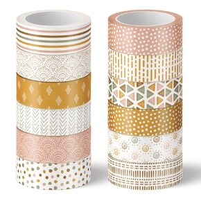 Whaline 12 Rolls Boho Geometry Washi Tape Abstract Geometric Washi Tape Assorted Doodle Masking Decorative Tape for Scrapbook Journal DIY Art Craft Gift Wrapping Supplies