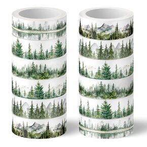 Whaline 12 Rolls Forest Washi Tape Greenery Washi Tape 6 Designs Assorted Nature Green Tree Masking Decorative Tape for Scrapbook Journal DIY Art Craft Gift Wrapping Supplies