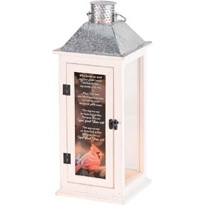 Dicksons How Great Thou Art Cardinal Lantern, White 17 x 6.5 Inch Wood/Glass Decorative Candle Holder,