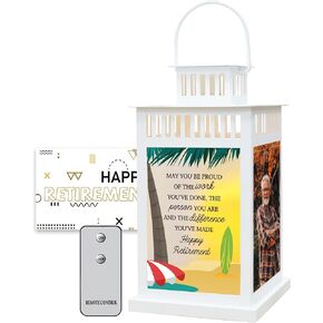 Decorative Lantern with Personalized Photo Frame, Retirement Gifts Lantern with LED Candle, Retirement Gift for Woman, Men, Black