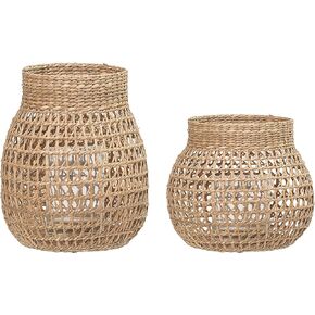 Bloomingville A90902779 Glass Insert Sizes Natural Seagrass Lanterns (Set of 2), 9", Brown