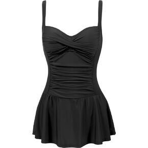 Joyaria Womens Tummy Control One Piece Swimsuit with Skirt Retro Swimdress