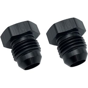 Black Aluminum 3AN Male Flare Thread Blanking Plug Fitting Hex Head Plug Cap Adapter, Pack of 2