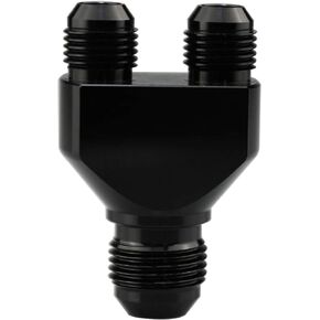 Aluminum Y Block Adapter Fittings -6 AN male Swivel to Parallel Exit Dual 2 x -4 AN Male Y Block Splitter Tee Hose Connector, Black