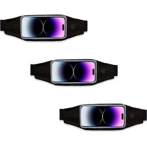 [3 Pack] Cruiser Running Crossbody Pouch Bulk, Waist Fanny Pack Bag for Fitness Outdoors Hiking Travel, Sports Money Belt Phone Holder for Men and Women (Charcoal Grey/Black)