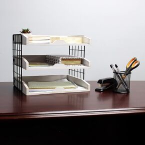 Elegant Designs HG1022-NWD Home Office Wood Desk Organizer Mail Letter Tray with 3 Shelves, Natural Wood
