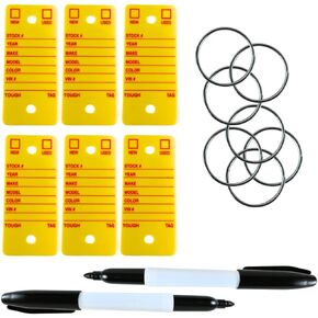 Poly Tag Key Tags with Rings (Yellow) 500 Key Tag Count. Includes 500 Rings and 2 Fine Point Pens Car Key Tags Plastic, Automotive Key Tags, Dealer Tags
