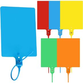 100 PCS Plastic Tags Shipping Tags Large Waterproof Plastic Tags for Labeling Shipping Labels with Wire Cable Ties Zip Tie Label Hang Tags Plastic Writable Tags for Luggage Labeling, 5 Colors