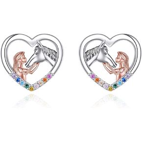 YFN 925 Sterling Silver Horse/Dog/Turtle/Gymnastic Girls Animal Stud Earrings, Embellished with Cubic Zirconial for Girls Boys