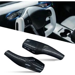 CusDusk 2pcs Carbon Fiber Steering Wheel Column Cover for Tesla Model 3 Model Y, Car Shift Paddle Decorative Cover Gear Lever Accessories(Carbon Fiber Pattern,Shiny Surface)
