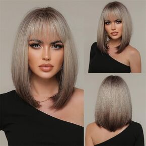 BERON Auburn Wig for Women Red Copper Bob Wig Short Straight Dark Orange Wig with Bangs Synthetic Heat Resistant Wig Cap Included (Auburn)