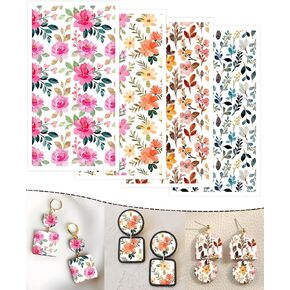 Puocaon Polymer Clay Transfer Paper - 20 Pcs Floral Transfer Paper for Polymer Clay, Retro Flower Water Transfer Paper for Polymer Clay, Purple Flower Polymer Clay Transfer Sheets for Earrings