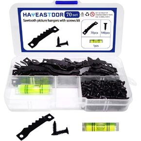 70 قطعة شماعات صور صغيرة سوداء مسننة و140 قطعة طقم براغي من الصلب لتعليق الصور لتعليق الصور واللوحات والأعمال الفنية HE006-B in Kuwait