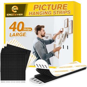 شرائط تعليق الصور من EMITEVER شديدة التحمل، شماعات صور معلقة خالية من التلف للجدران، مجموعة تعليق الصور، خطافات تعليق بدون أظافر، شرائط حائط لاصقة سوداء 20 زوجًا (40 شريطًا) in Kuwait