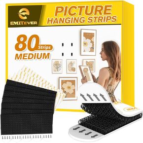 EMITEVER Picture Hanging Strips Heavy Duty, Damage Free Hanging Picture Hangers for Walls, Picture Hanging Kit, Hanging Hooks Without Nails, Black Adhesive Poster Wall Strips 20-Pairs (40 Strips)