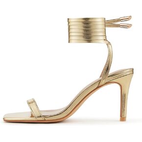 GENSHUO Women Strappy Heeled Sandals 3.14 inch Stilettos Lace Up Square Open Toe High Heels Sandals for Party, Prom