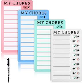 4pcs Sliding Routine Chores Chart, with Magnetic Piece Dry-Erase Schedule Board with 1 Erasable Marker Chore Chart to-Do List for Kids and Adults (4 Colors)