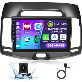 2+32G Android 13 Car Stereo Radio for Hyundai Elantra 2007-2010, 9'' HD Touch Screen with Wireless CarPlay Android Auto, AHD Backup Camera, Mirror Link, GPS, WiFi, DSP