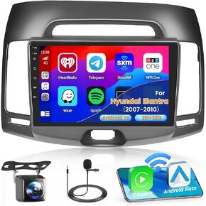 2+32G Android 13 Car Stereo Radio for Hyundai Elantra 2007-2010, 9'' HD Touch Screen with Wireless CarPlay Android Auto, AHD Backup Camera, Mirror Link, GPS, WiFi, DSP