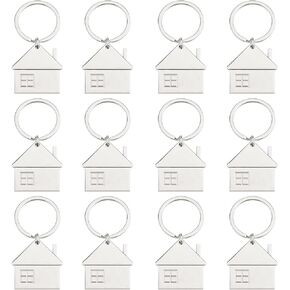 BOSMIOW 12 pcs Silver House Shaped Keychain Metal Pendant Keychain Bag Hanging Charm Gift Key Chain Keyring Housewarming Gift for Women Men