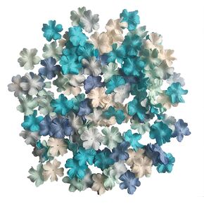 100 pcs Blossoms Mulberry Paper Flowers for Craft Scrapbooking Embellishment (Blue Tone)