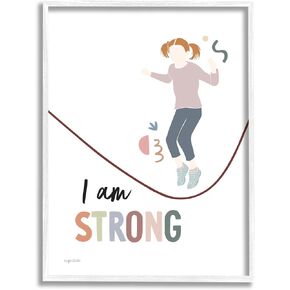Stupell Industries I Am Strong Uplifting Girl Jumping Rope Phrase, Design by Kyra Brown