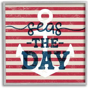 Stupell Industries Seas The Day Americana Anchor & Flag Phrase, Design by Daphne Polselli