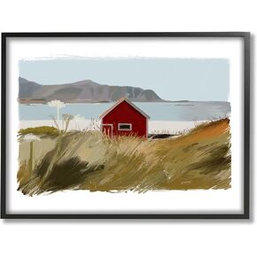 Stupell Industries Lakeside Rural Red House Distant Mountain View, Design by J. Weiss