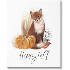 Stupell Industries Happy Fall Scenic Autumn Fox Pumpkin Botanicals, Design by Studio Q