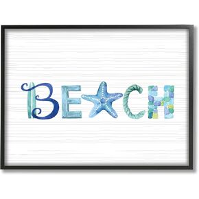 Stupell Industries Beach Letters Typography Sea Life Pebbles Rope, Design by Sharon Lee
