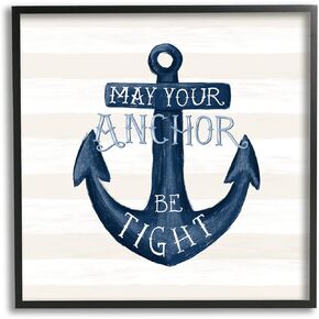 Stupell Industries Striped Anchor Phrase Nautical Beach Illustration, Design by Raquel Maciel