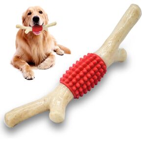 SCHITEC Dog Chew Toy for Aggressive Chewers, Tough Big Nylon & Rubber Teething Stick with Real Maple Wood Flavor for Large Medium Breed