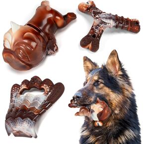 3 in 1 Pack Indestructible Dog Chew Toys for Aggressive Chewers, Long-lasting Tough Nylon Real Bacon Flavor Teething Chew Toys for Large Medium Small Dog Breeds