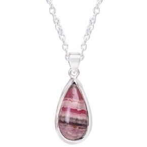 GEMKORA Natural Real Rhodochrosite Crystals Bezel Pear Pendant Necklace, Polished Birthstone, Healing Cabochon Gemstone, Birthday, Christmas Day Gift Jewelry, 925 Sterling Silver Jewelry 18 inch