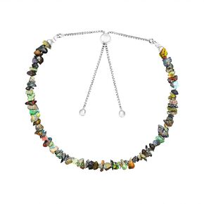 Natural Ethiopian Black Opal Gemstones Uncut Nuggets Beads Bolo Bracelet, Raw Opal Stones, Polished Crystals, Handmade Jewelry, Women Bracelet, Silver Plated, Adjustable Slider 10inch