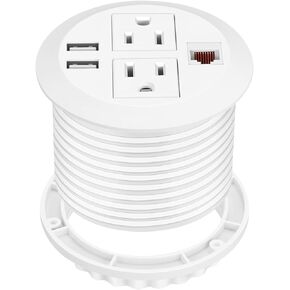 Desktop Power Grommet 90mm/3.5", Desk Power Outlet Socket Recessed Power Strip with 2 AC Outlet, PD 20W Fast Charging USB-C Port - Flush-Mount for Desktop, Table, Kitchen, Office Desk Outlet