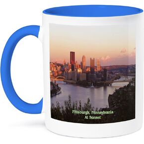 كوب 3dRose_55311_6 "Pittsburgh Skyline At Sunset" كوب أزرق بدرجتين، 11 أونصة، متعدد الألوان