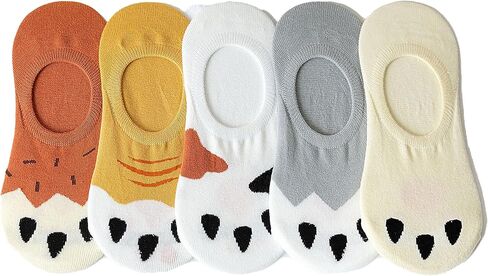IHAUIUE Cat Paw No Show Socks Cute Animal Print Ankle Socks Non Slip Low Cut Socks for Women, Ladies, Girls, 5 Pack in Kuwait