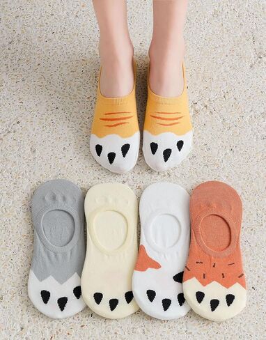 IHAUIUE Cat Paw No Show Socks Cute Animal Print Ankle Socks Non Slip Low Cut Socks for Women, Ladies, Girls, 5 Pack in Kuwait