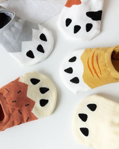 IHAUIUE Cat Paw No Show Socks Cute Animal Print Ankle Socks Non Slip Low Cut Socks for Women, Ladies, Girls, 5 Pack in Kuwait