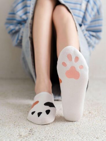 IHAUIUE Cat Paw No Show Socks Cute Animal Print Ankle Socks Non Slip Low Cut Socks for Women, Ladies, Girls, 5 Pack in Kuwait