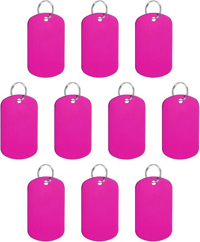 PATIKIL Aluminum Blank Tags, 10Pcs Rectangle Metal Stamping Blanks Pet ID Label with Key Rings for DIY Craft Engraving, Rose Red in Saudi Arabia